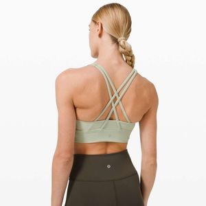Lululemon // Energy Bra high neck long line ribbed in green fern